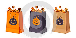 Halloween paper bags with candies. Vector illustration. photo