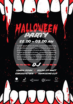 Halloween party A4 poster with dracula fang on black background