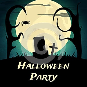 Halloween Party background with creepy trees and moon