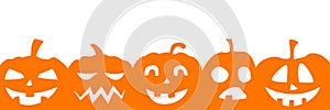 Halloween party banner with black scary pumpkin face isolated on png or transparent, white background, space for text, sale