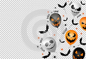 Halloween party   banner ,scary balloons, bat,spider, spider web , png or transparent , space for adding text , sale banner