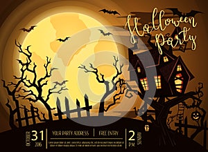 Halloween party banner with spooky castle
