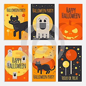 Halloween party banners, cards and posters in flat style