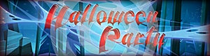 Halloween party cartoon banner with night wood