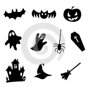 Halloween party decor set. Creepy icon elements. Illustrations for card, invitation, banner, poster. Vector eps 10