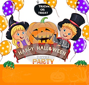 Halloween party design with cute kids