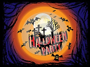 Halloween Party holiday concept with Scary wood root frame