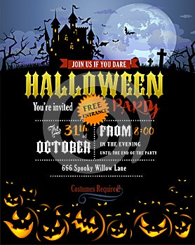 Halloween party invitation with Dracula castle