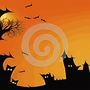 Halloween party invitation with Dracula castle happy halloween lettering, scary pumpkins different