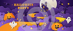 Halloween party invitation with haunted house
