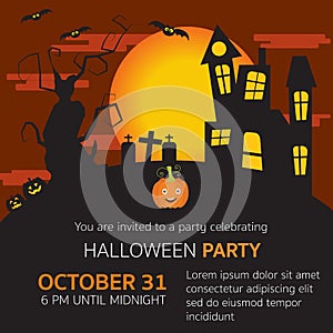 Halloween party invitation horror house