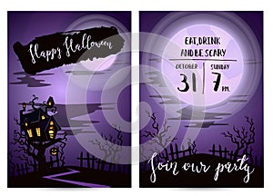 Halloween party invitation set with spooky castle