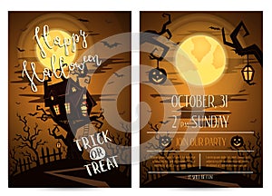 Halloween party invitation with spooky castle