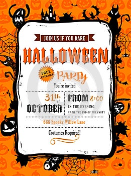 Halloween party invitation in vector frame.