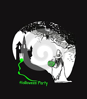 halloween party invitation - witch with Halloween pumpkin