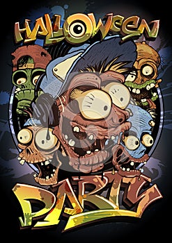 Halloween party poster design with monsters crowd