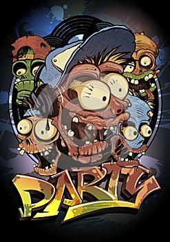 Halloween party poster design with zombie monsters crowd