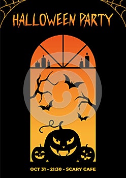 Halloween Party Poster. Pumpkin with scary smile (Jack o' lanterns).