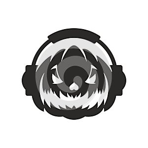 Halloween party pumpkin DJ in headphones black monochrome silhouette icon vector flat illustration