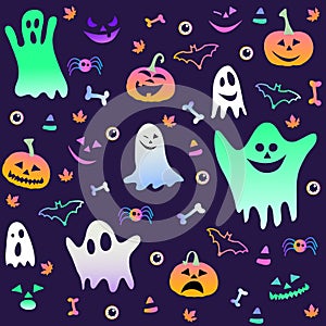 Halloween party seamless pattern design, postcard
