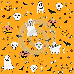 Halloween party seamless pattern design, postcard