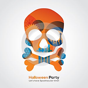 Halloween Party Skull Illustration for invitation card poster