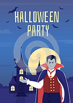 Halloween party in vampire castle flat vector banner template