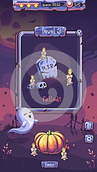 Halloween Party vector playing field failed level with headstone, skull