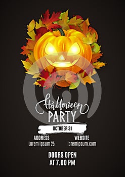 Halloween patry poster design advertisement, realistic pumpkin a