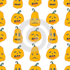Halloween pattern with angry pumpkins
