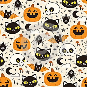 Halloween pattern with cute funny charecters