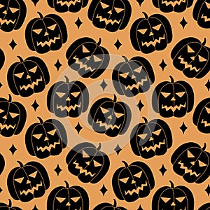 Halloween pattern. Pumpkin lanterns silhouettes. Vector doodle illustration. Halloween seamless background with autumn holiday