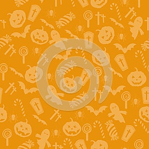 Halloween pattern vector. Seamless linear pattern. orange background