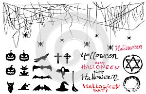 Halloween Photo Booth Props with free hand text free hand draw free hand devil star vector set