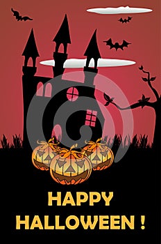 Halloween postcard with castle ruins