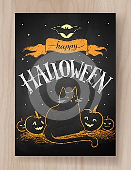 Halloween postcard color chalked design