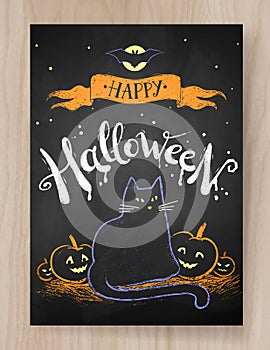 Halloween postcard color chalked design