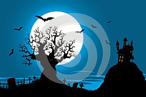 Halloween Poster - Haunted House And Evil Tree