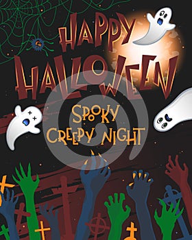 Halloween poster with zombie hands