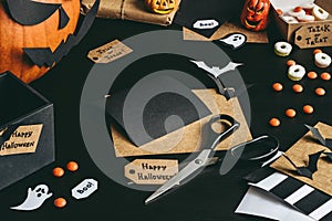 Halloween preparation. Halloween decoration made of craft paper