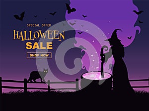 Halloween promo sale flyer, witches brew potion