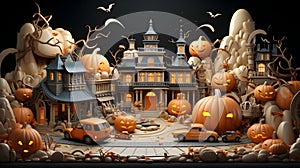 halloween pumpkin 3d object background illustration orange celebration holiday generative Ai