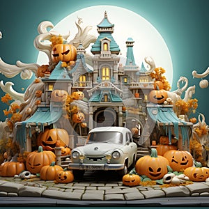 halloween pumpkin 3d object background illustration orange celebration holiday generativeAi