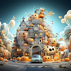 halloween pumpkin 3d object background illustration orange celebration holiday generativeAi