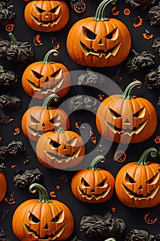 Halloween pumpkin background, Dark pumpkin seamless design, Eerie pumpkin illustration