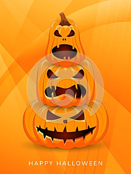 Halloween Pumpkin banner on orange background. Main symbol of the Happy Halloween holiday. Orange pumpkins stand on top of each
