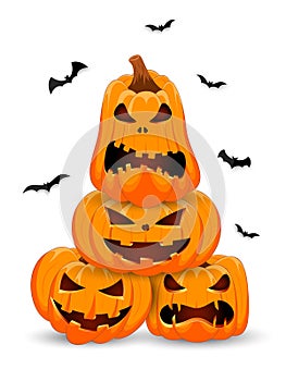 Halloween Pumpkin banner on whte background. Main symbol of the Happy Halloween holiday. Orange pumpkins stand on top of each