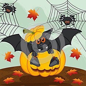 Halloween pumpkin bat
