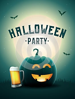 Halloween pumpkin beer party poster.