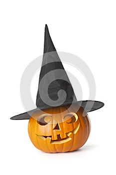 Halloween pumpkin with black hat